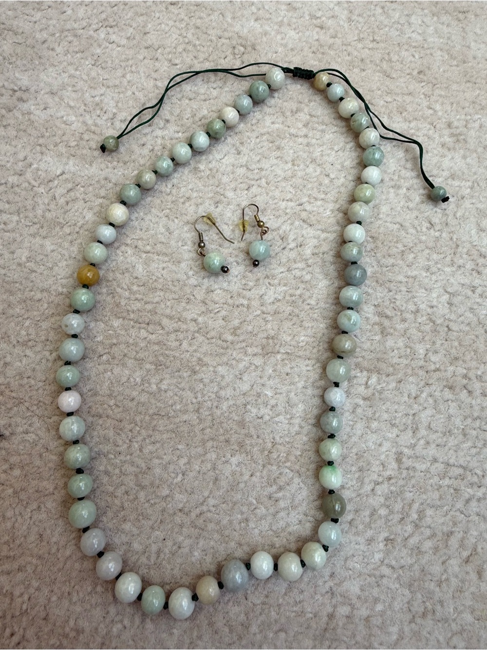 Jade Necklace & Matching Earrings Set from Okinawa, Japan